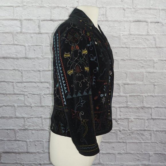 Chicos Velvet Embroidered Grommet Jacket 0 - Picture 6 of 12